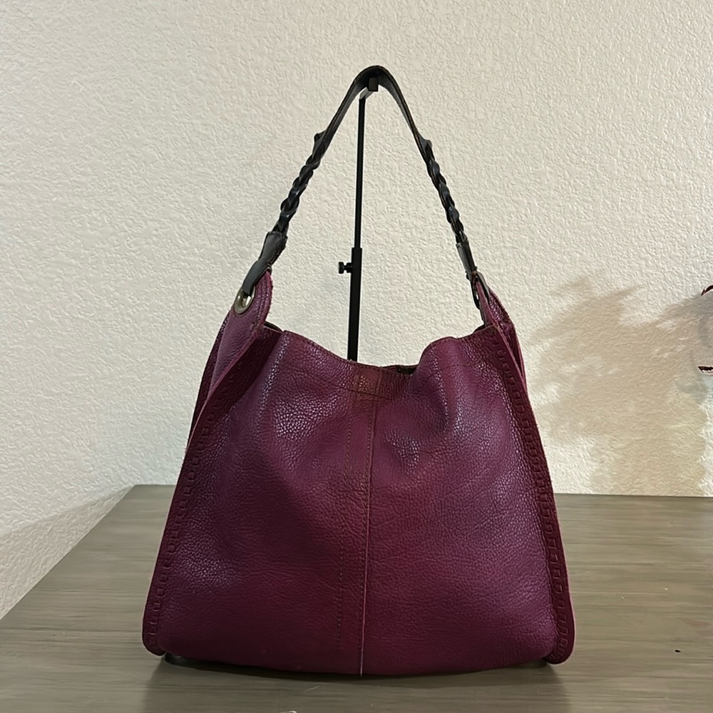 Lucky Brand Plum Leather Shoulder Bag with Braided Strap